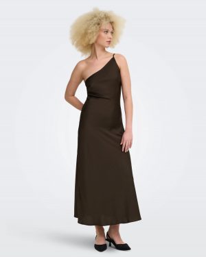 Robe longue ONLY Skye asymétrique - Marron Chocolat
