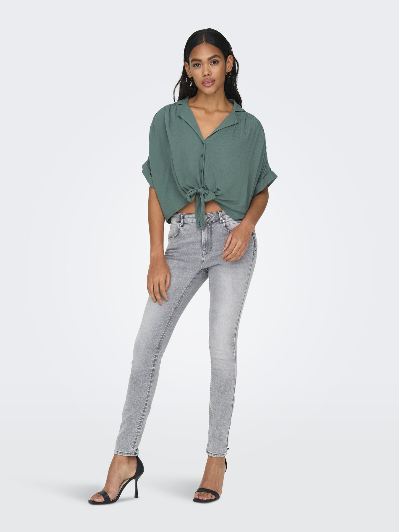 Paula life s/s tie shirt wvn - Vert balsam - Only