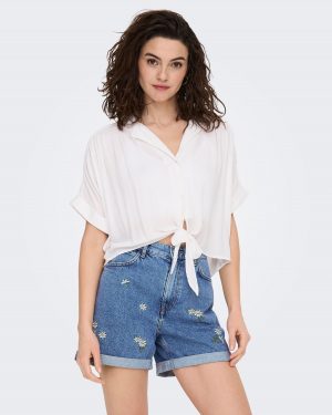 Paula life s/s tie shirt wvn - Blanc - Only