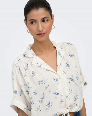 Paula life s/s tie shirt wvn - Blanc fleurs - Only