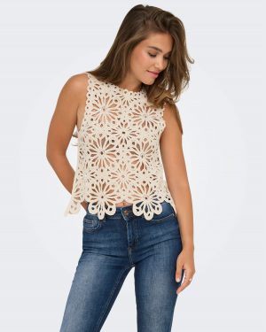 Leilani s/l emb Top, crème ONLY