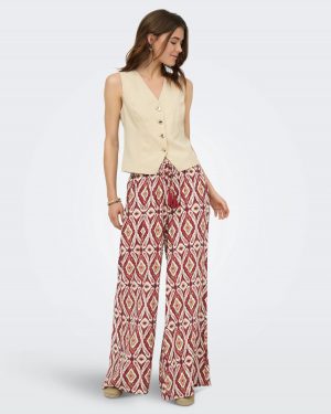 Gini mikasi wide pant wvn - Rouge brique imprimé géométrique - Only
