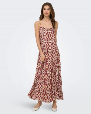 Stacy mikasi long strap dress wvn - Rouge brique imprimé géométrique - Only