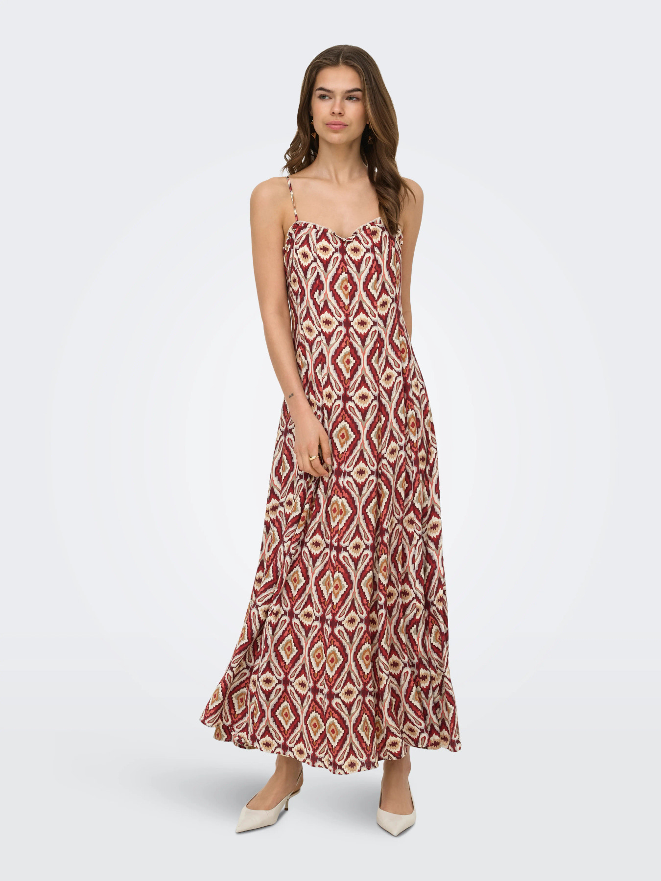 Stacy mikasi long strap dress wvn - Rouge brique imprimé géométrique - Only