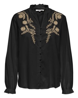 Blouse brodée col V Felsa Camille ONLY – Noir broderie kaki