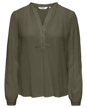 Blouse col V à crochet Nola Nicki ONLY – Kaki