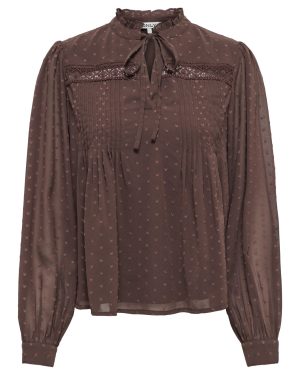 Blouse dentelle col montant Madonna ONLY – Marron foncé