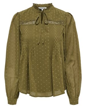 Blouse dentelle col montant Madonna ONLY – Olive