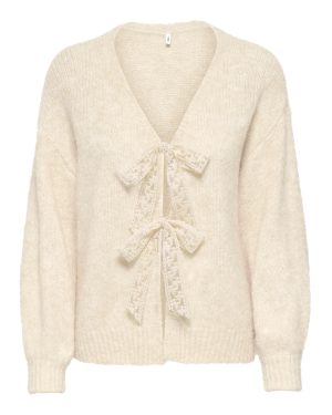 Gilet en maille à nœuds Nellie ONLY – Écru chiné