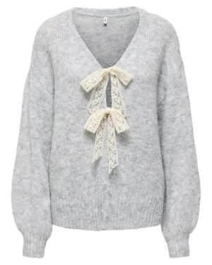 Gilet en maille à nœuds Nellie ONLY – Gris clair chiné