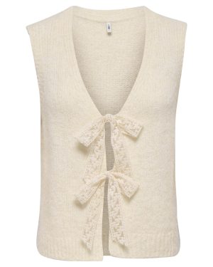 Gilet sans manches en maille à nœuds Nellie ONLY – Écru chiné