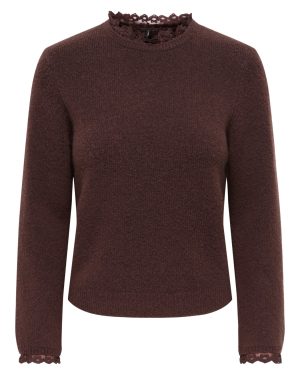 Pull en maille col dentelle Cher ONLY – Acajou chiné