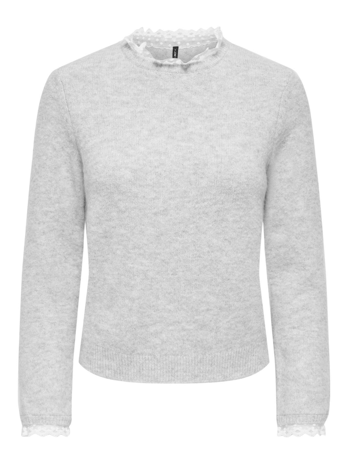 Pull en maille col dentelle Cher ONLY – Gris clair chiné