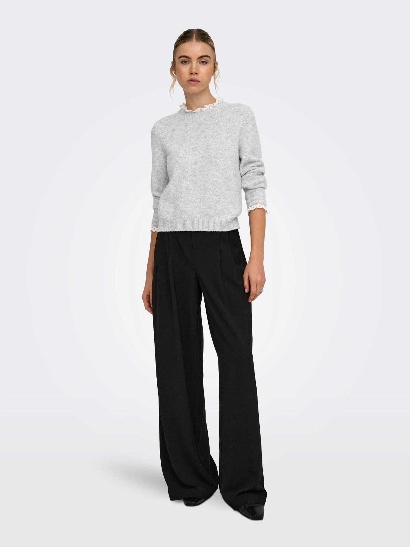Pull en maille col dentelle Cher ONLY – Gris clair chiné – Image 4