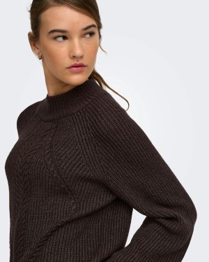 Pull torsadé col montant Katia – Chocolat chiné