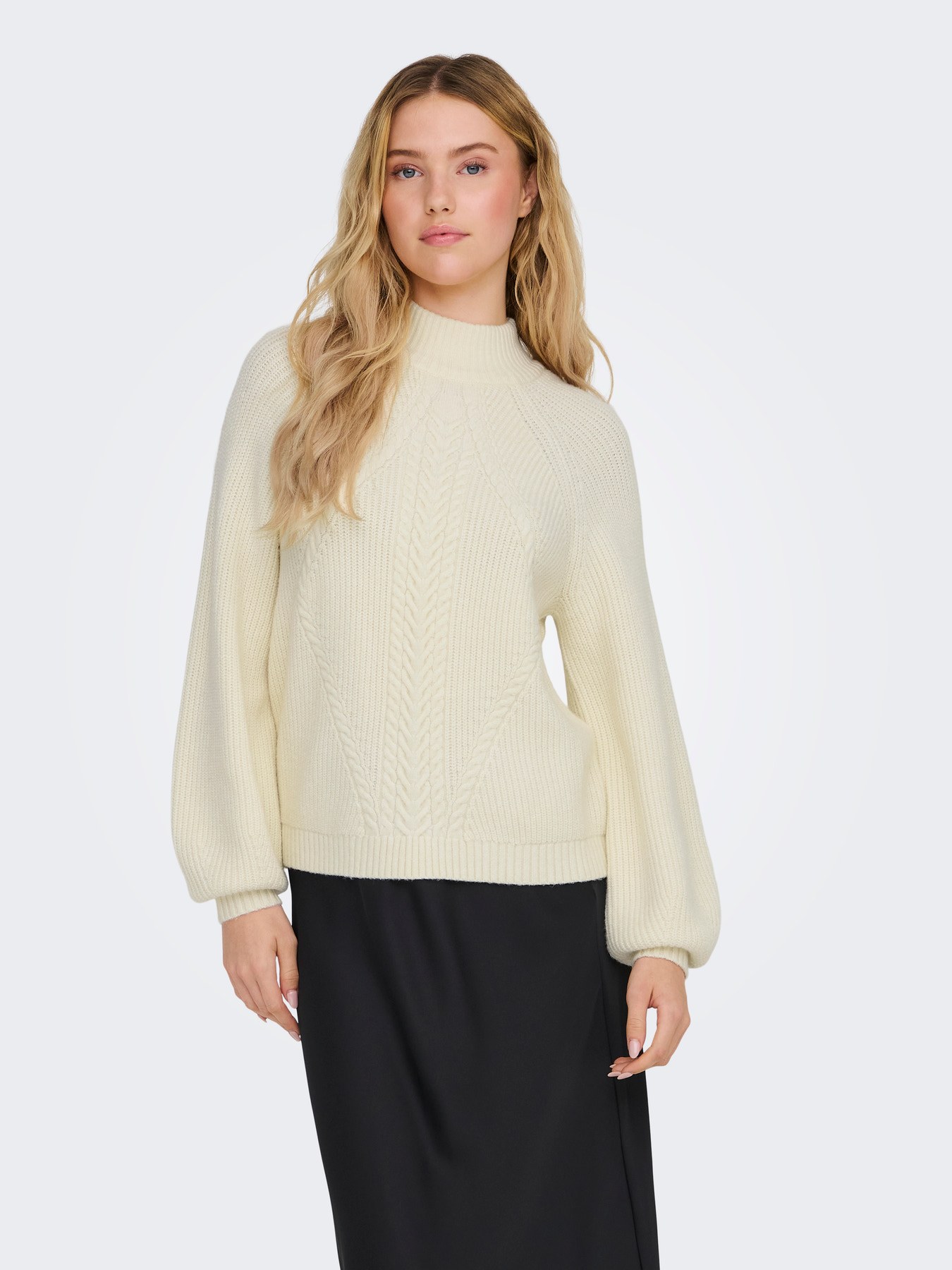Pull torsadé col montant Katia ONLY – Écru chiné – Image 3