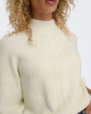 Pull torsadé col montant Katia – Écru chiné