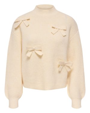 Pull à nœuds col montant Lisa ONLY – Écru