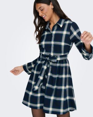 Robe chemise à carreaux Wren ONLY – Bleu nuit