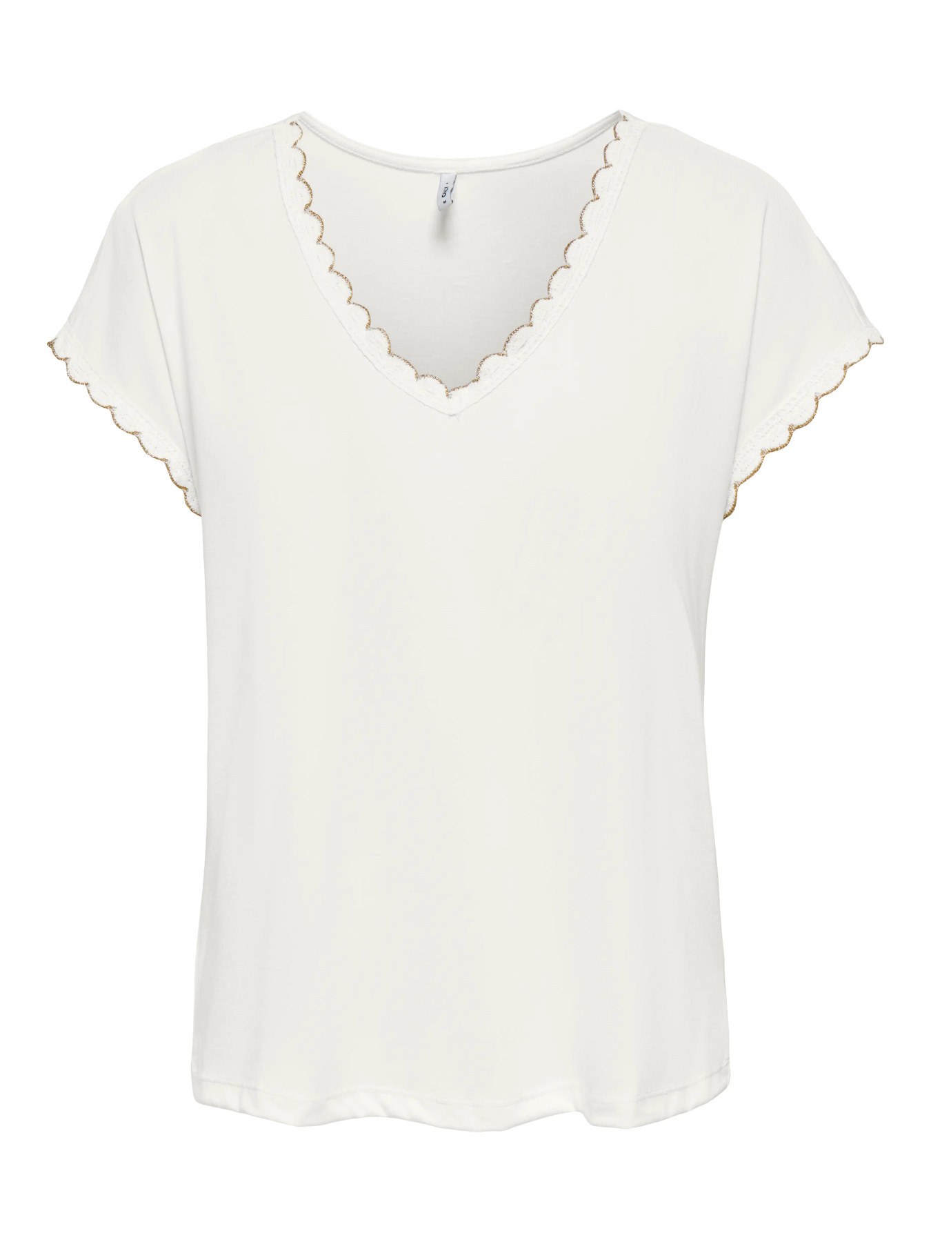 T-shirt col V lurex Lea ONLY – Blanc cassé lurex doré