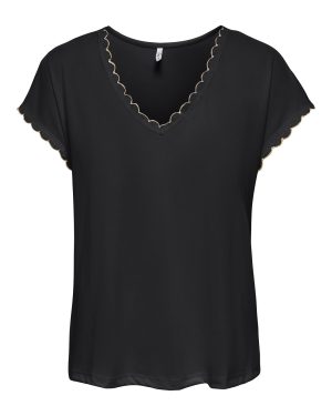 T-shirt col V lurex Lea ONLY – Noir lurex doré