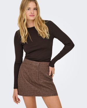 Top côtelé col rond Riley ONLY – Marron foncé