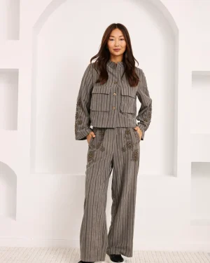 Veste courte brodée avec clous - Gris - Nekane