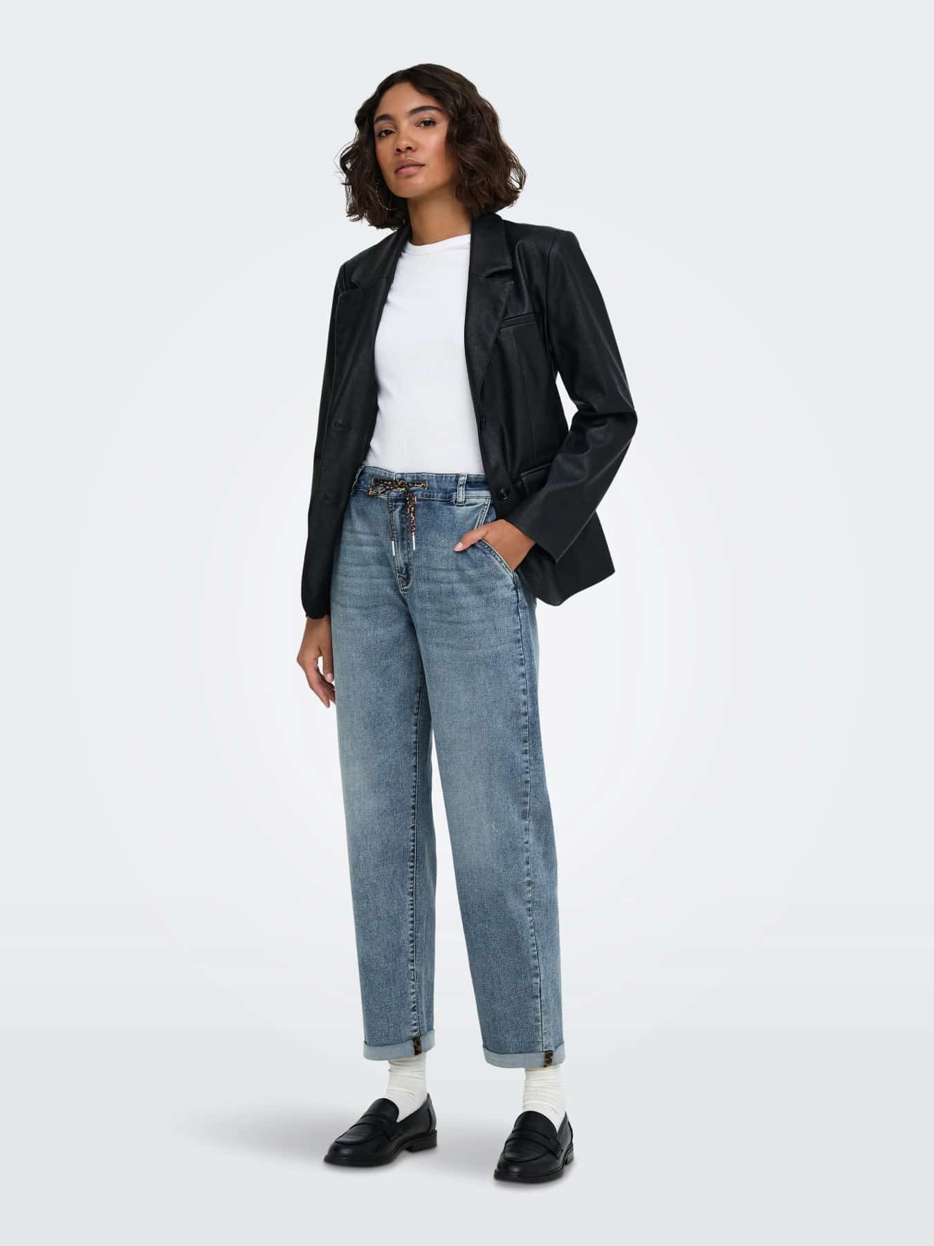 Jean droit longueur cheville taille haute Anni – Bleu moyen – Only