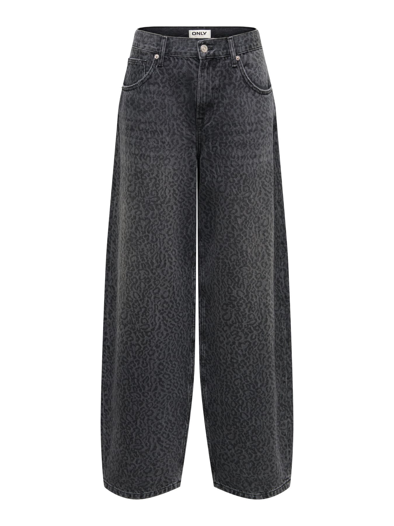 Jean barrel taille haute Taylor – Gris imprimé léopard – Only