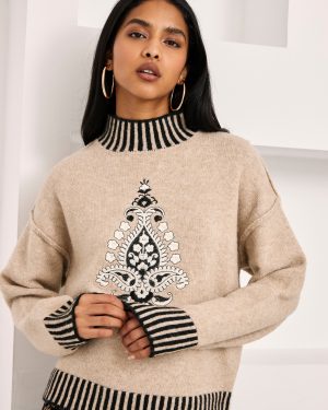 Pull en laine à motifs brodés - Sable - Nekane