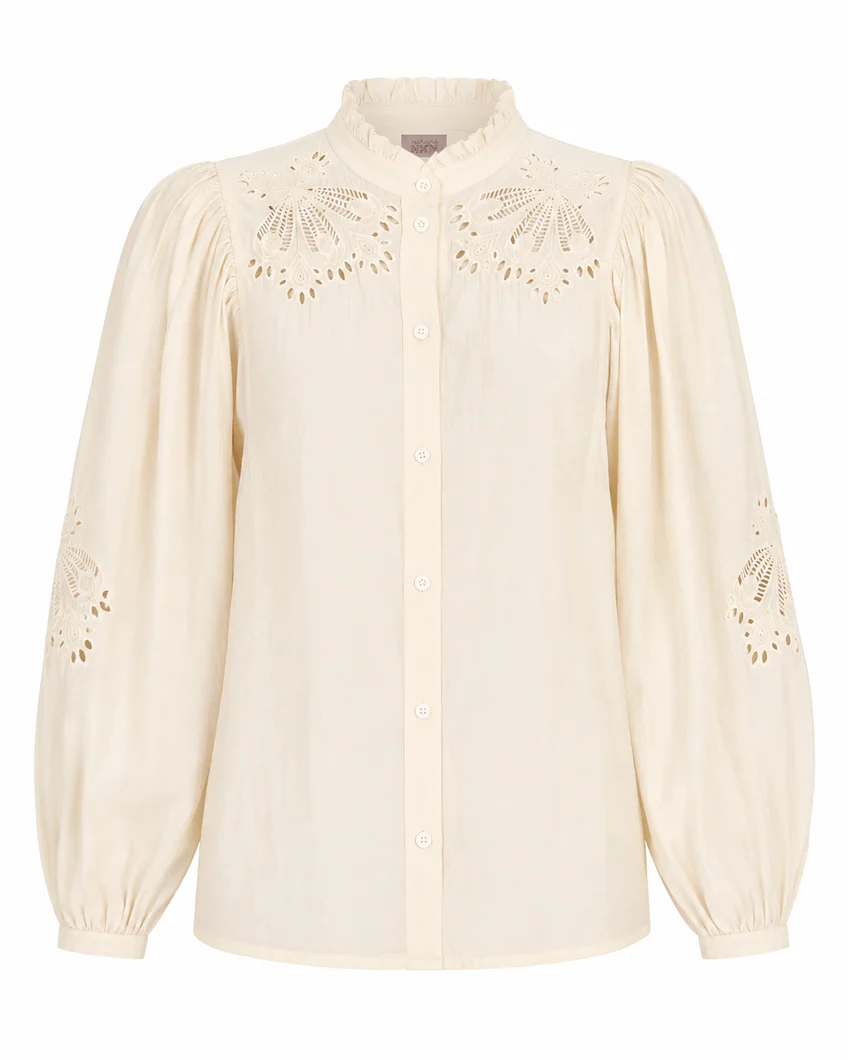 Blouse viscose manches ballon brodée cut out - Écru - Nekane – Image 4