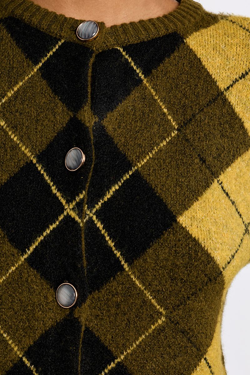 Cardigan en maille à carreaux – Kaki – Lili Sidonio – Image 2