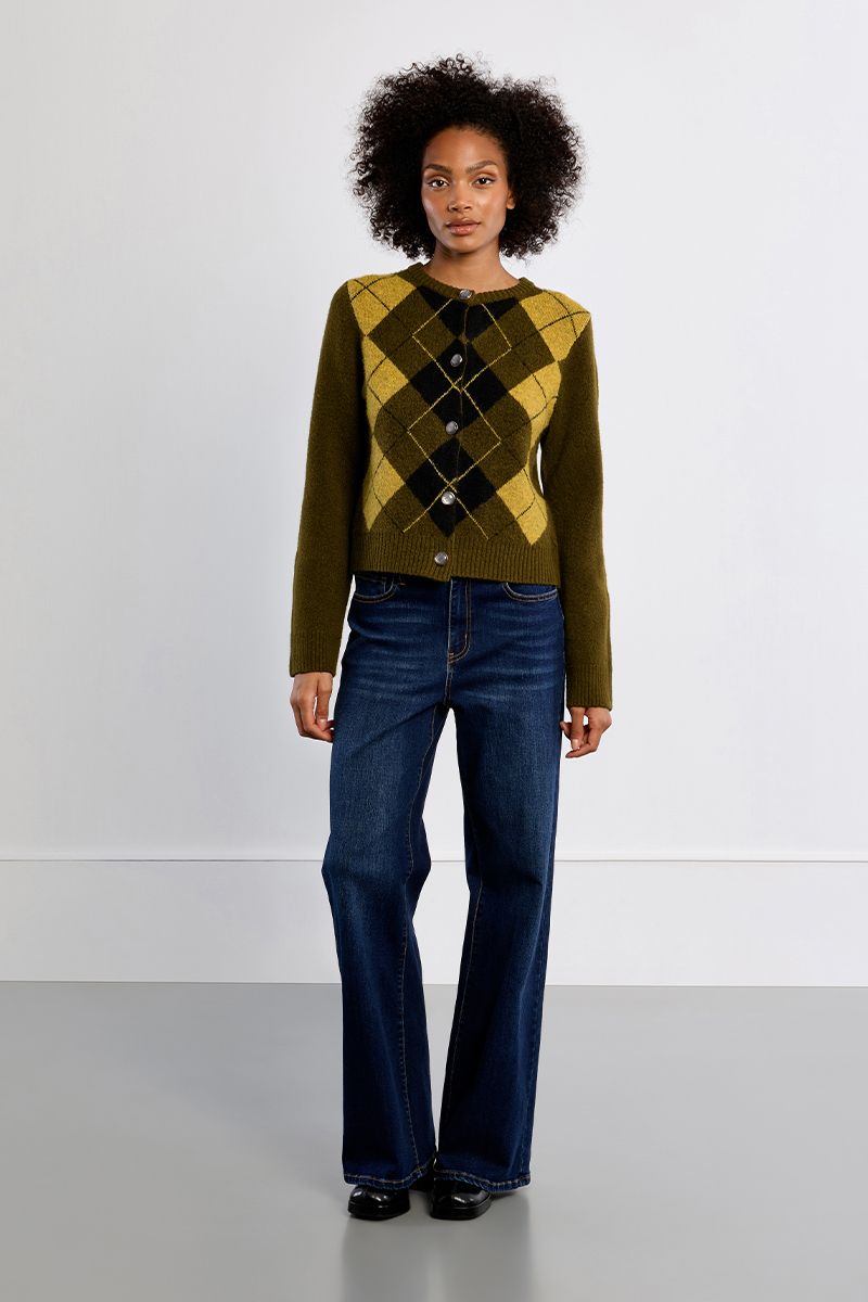 Cardigan en maille à carreaux – Kaki – Lili Sidonio – Image 3