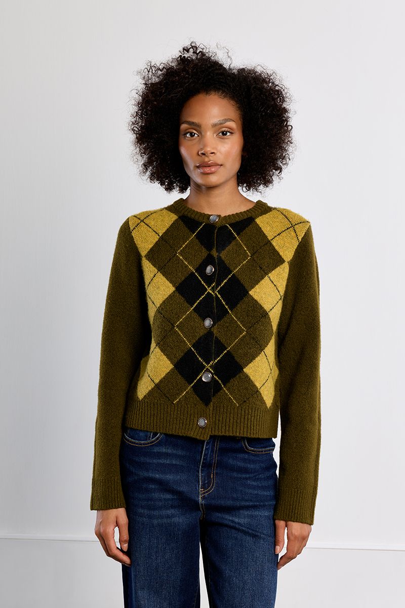 Cardigan en maille à carreaux – Kaki – Lili Sidonio – Image 4