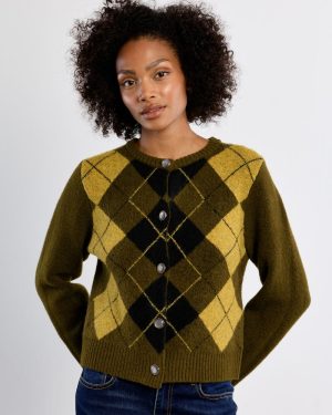Cardigan en maille à carreaux – Kaki – Lili Sidonio