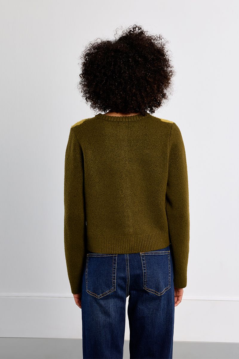 Cardigan en maille à carreaux – Kaki – Lili Sidonio – Image 5