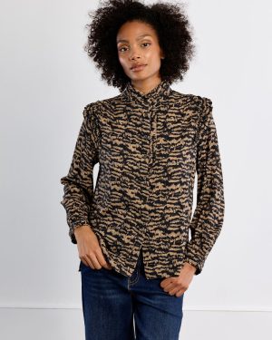 Chemise imprimée col montant – Noir imprimé – Lili Sidonio