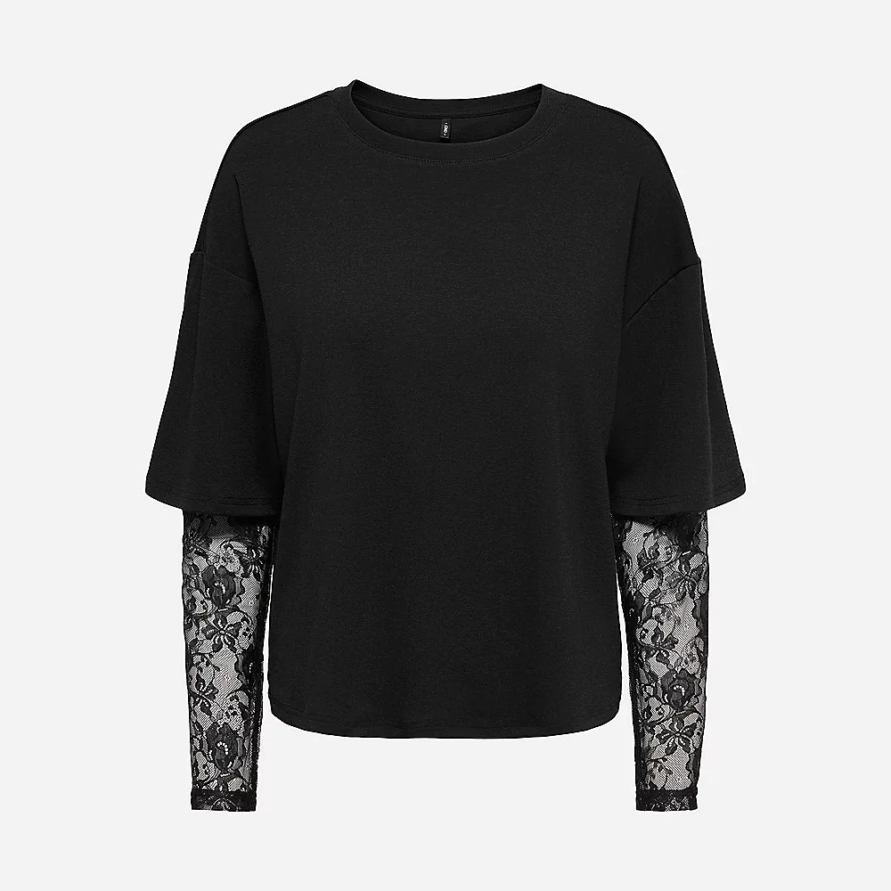 Top manches longues en dentelle Tahlia – Noir – Only – Image 2