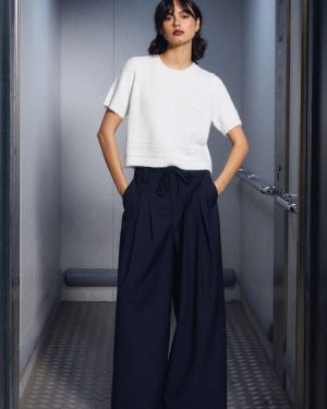 Pantalon baggy à pinces – Bleu marine – Lili Sidonio