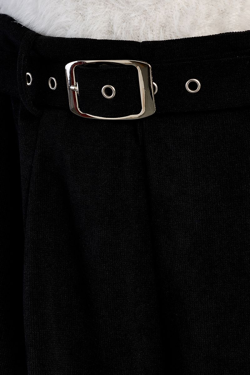 Pantalon velours côtelé taille haute à pinces – Noir – Lili Sidonio – Image 2