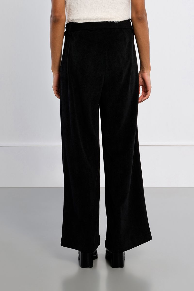 Pantalon velours côtelé taille haute à pinces – Noir – Lili Sidonio – Image 4