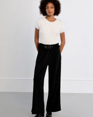 Pantalon velours côtelé taille haute à pinces – Noir – Lili Sidonio
