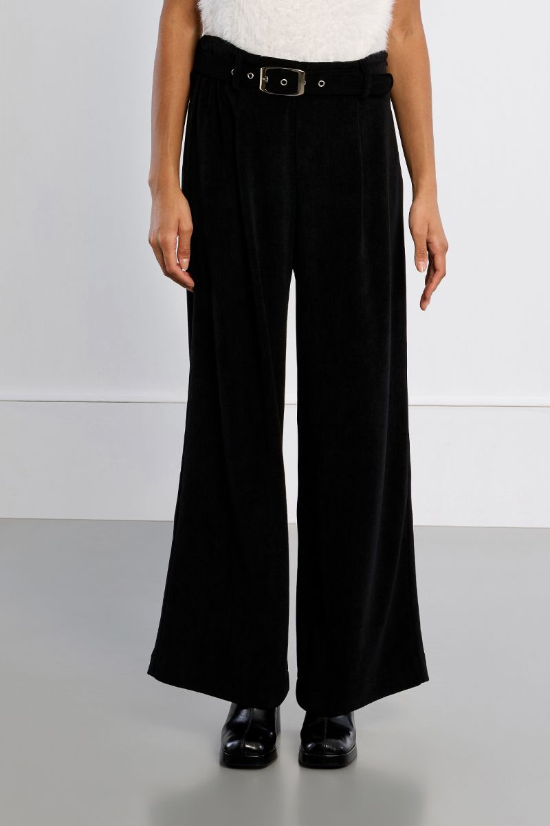 Pantalon velours côtelé taille haute à pinces – Noir – Lili Sidonio – Image 5