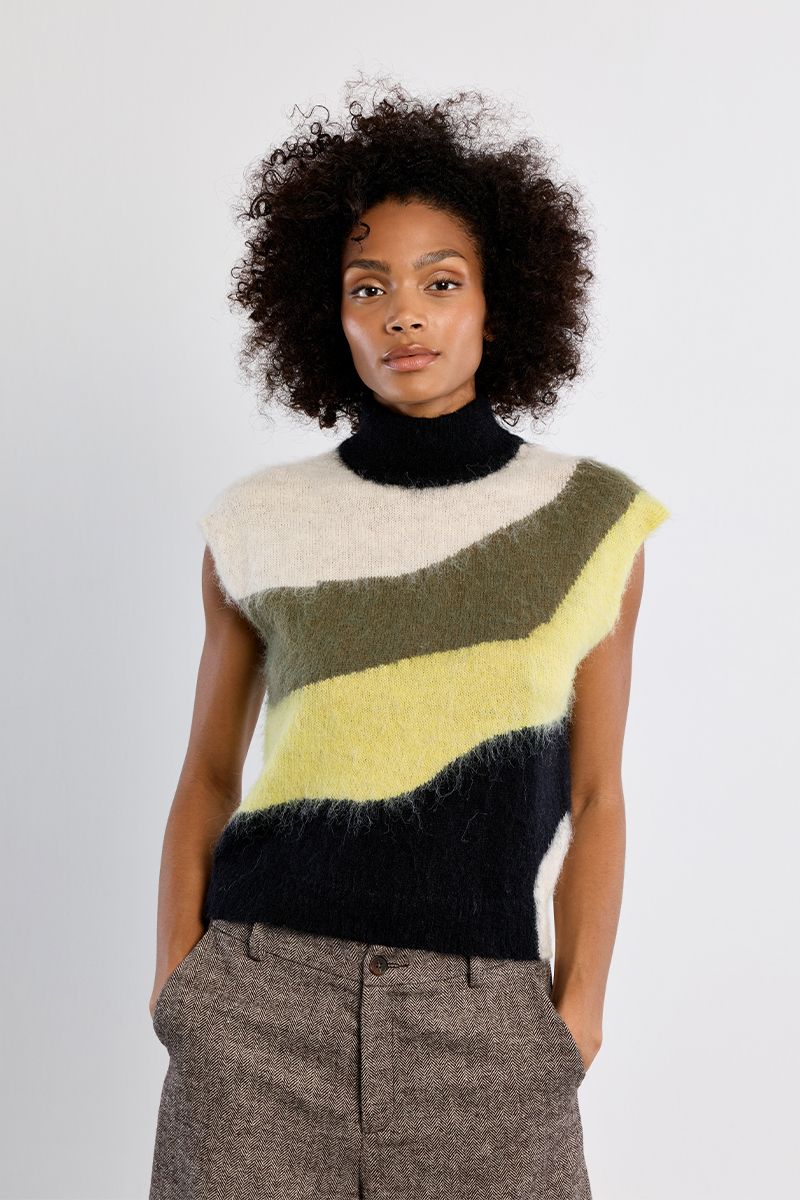 Pull sans manches col roulé tie & dye – Vert citron – Lili Sidonio