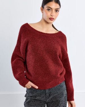 Pull en maille pailletée dos nu – Bordeaux – Lili Sidonio