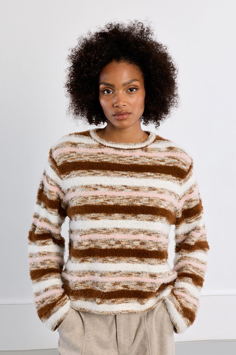 Pull rayé duveteux oversize – Multicolore – Lili Sidonio