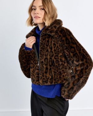 Veste en fausse fourrure léopard – Chocolat – Lili Sidonio
