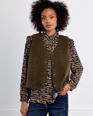 Veste sans manches imitation mouton – Kaki – Lili Sidonio